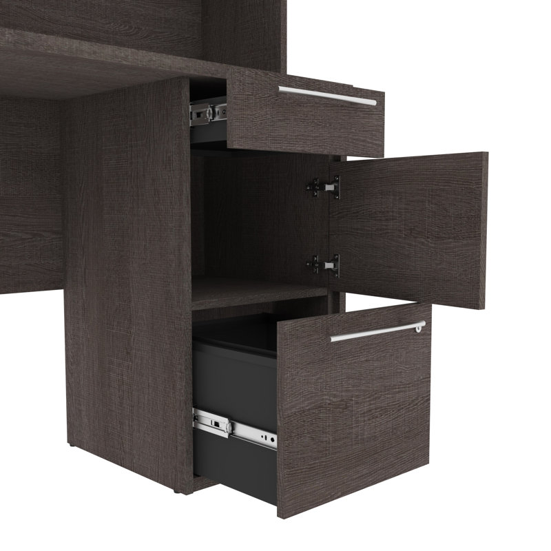 Altha Reversible L Shaped Desk with Hutch, Bark Gray
