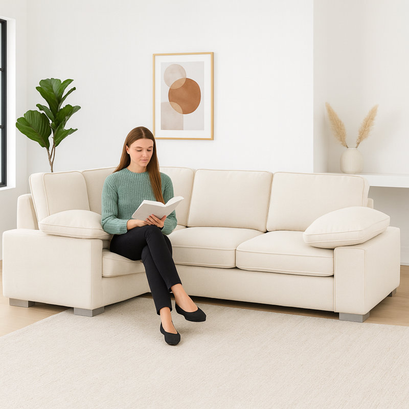 Ascot Left - Hand Corner Sofa 4 Seater Sofa With Chaise , Beige Linen