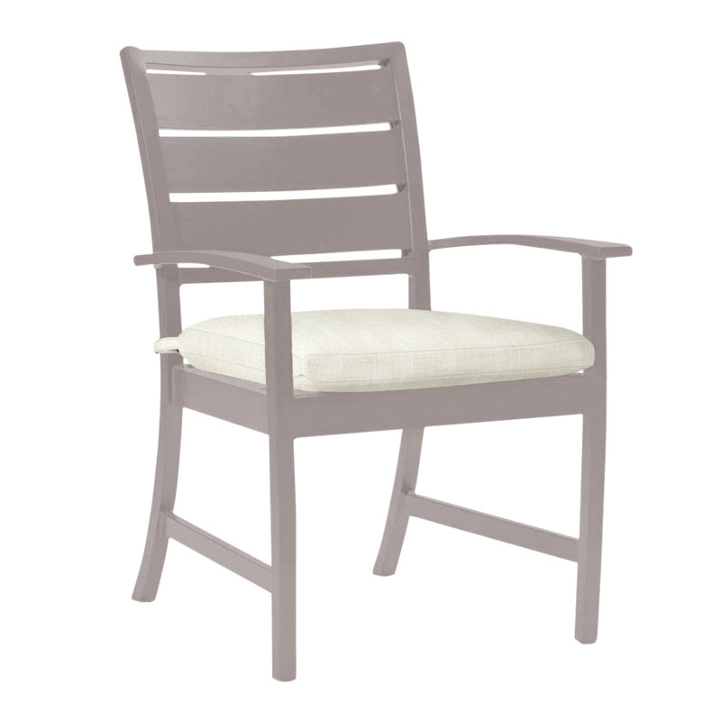 Charleston Aluminum Patio Dining Armchair with Cushions, Oyster, Welt, Rollo Cream