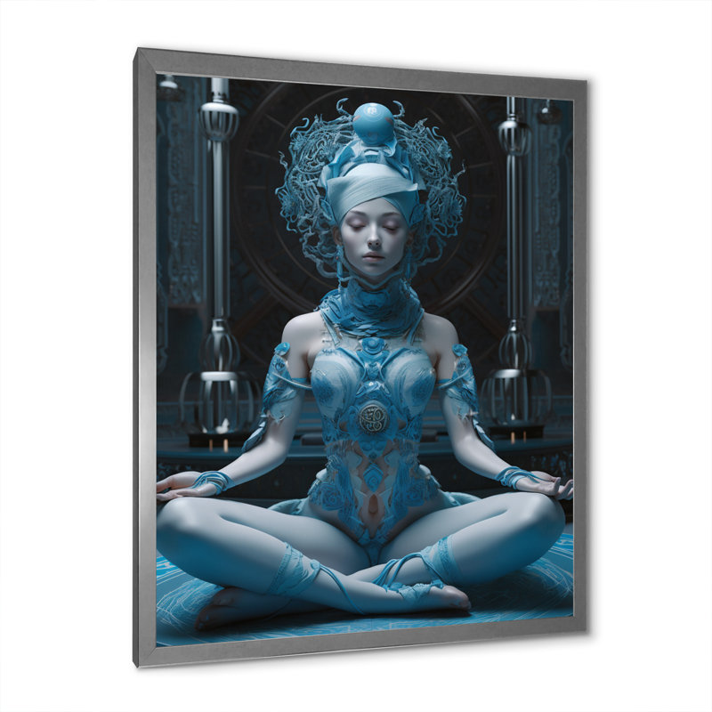 «Blue Yogini Meditation Spiritual Grace» sur toile, H 32 po x l 16 po x P 1 po, Cadre simple argenté