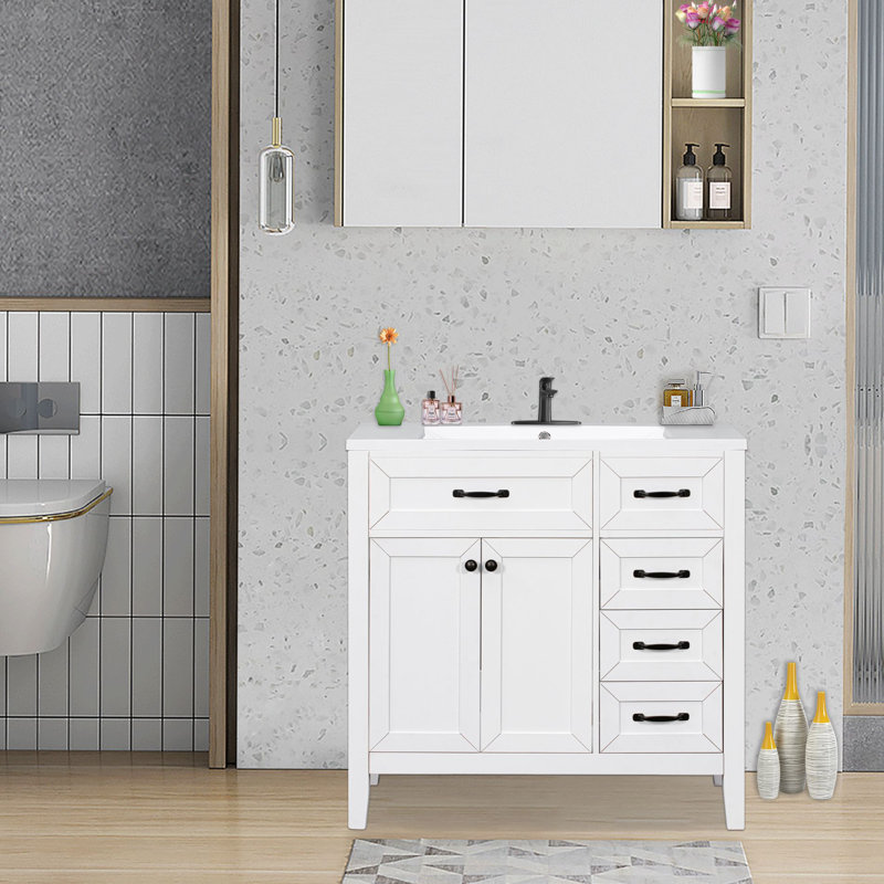 Ensemble de meuble-lavabo simple 36 po Jermey, Blanc, Noir mat
