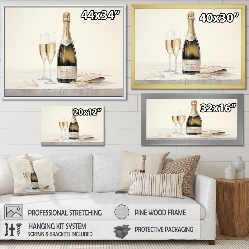 Curve Champagne Glassese - Décoration murale vin et champagne, H 34 po x l 44 po x P 1,5 po, Toile tendue