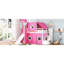 Lit mezzanine simple rose avec tente et tour, fait de pin massif, - Style de conception, construction spacieuse sous la taille, fenêtre inspirée, espace semi-fermé