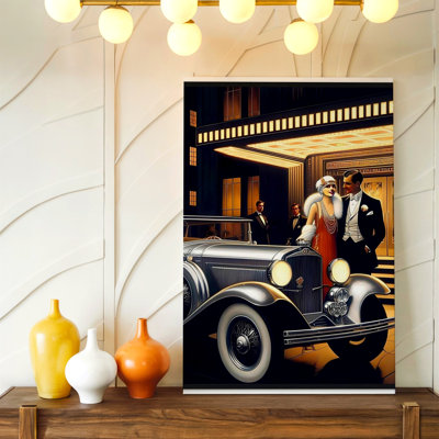 Deco Car Couple Hotel Entrance Glamour Canvas Wall Art Print, Vintage Decorative Artwork For Living Room, Bedroom, Office, Hallway, And Apartment Gallery Decor, Modern Home Accent