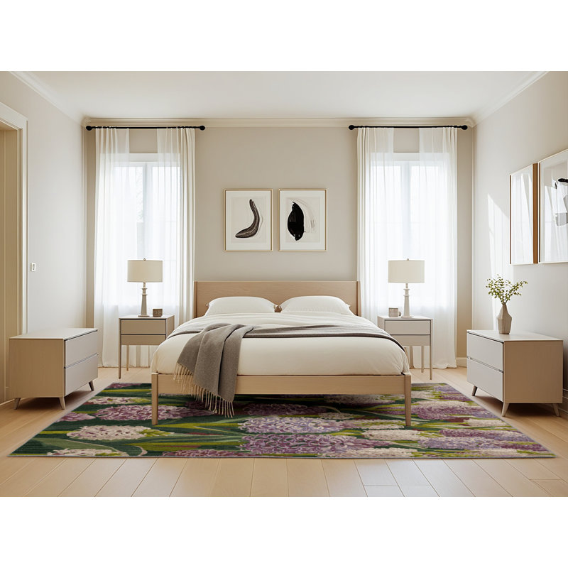 Machine Washable Botanical Gray Area Rug, Rectangle 5' x 8'
