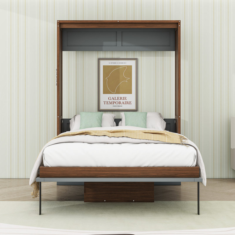 Lit escamotable en bois avec bureau, Noyer blanc
