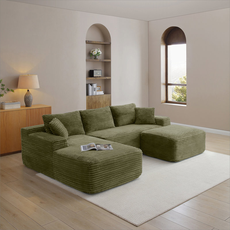 105'' Modular Sectional Sofa, Cloud Sectional Couch with Deep Seat, Modern Modular L-Shape Sofa Couch with Ottoman,Upholstered Couches for Living Room Bedroom,No Assembly, (GREEN)