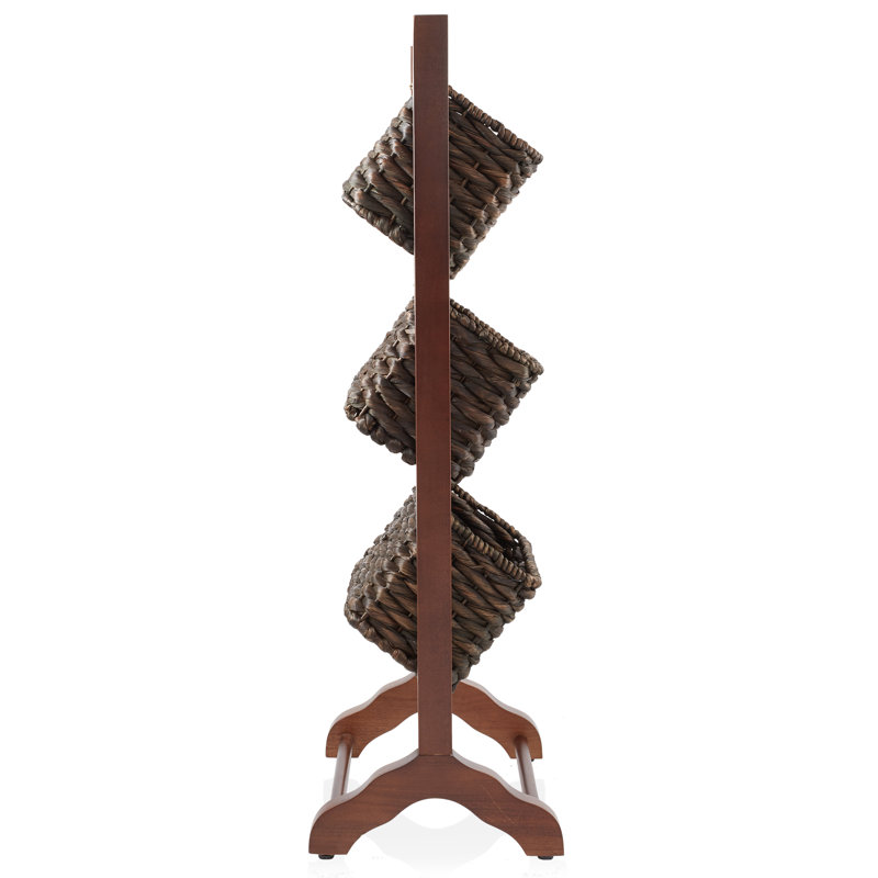 3-Tier Floor Stand with Storage Basket Bins - Walnut/Espresso, Walnut/Espresso