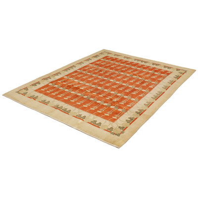 Tapis cuivre foncé en laine noué à la main de conception unique 8 pi 2 po x 10 pi 5 po Kalona