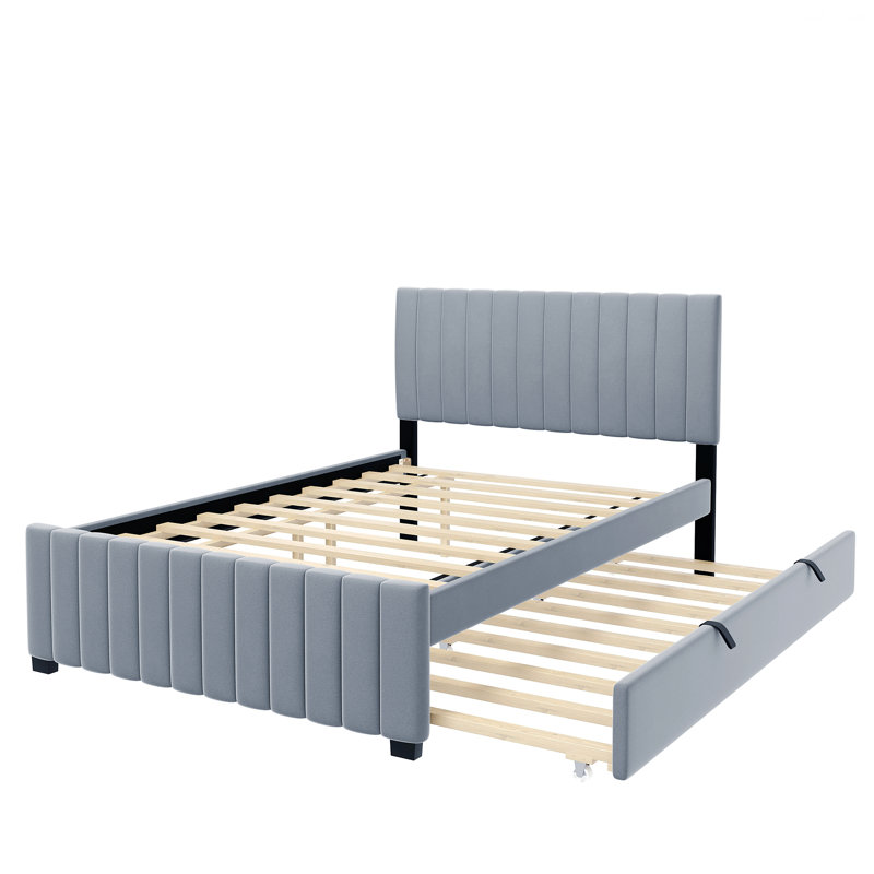 Velvet Upholstered Platform Bed with Trundle, Gray, Full/Double