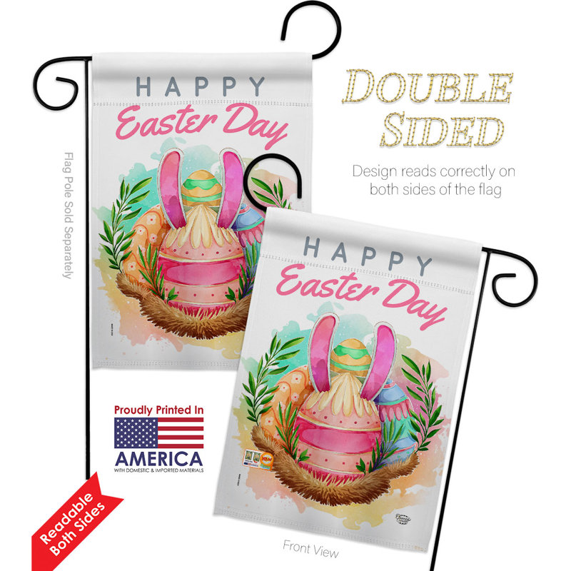 Drapeau de jardin en polyester 1 face 5 pi x 1 pi 1 pi Happy Bunny Eggs