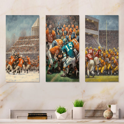 Ensemble de 3 décorations murales orange en métal «Football Clash I» - orange 1970S