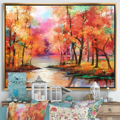 «Autumn Aspen Trees in Red Leaf Forest» par Lake - reproduction d'art sur toile