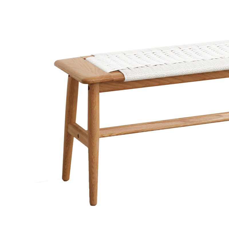 Banc de chambre en bois massif blanc / chêne naturel avec siège en canne polyvalent et pratique 100% blanc, tissage doux