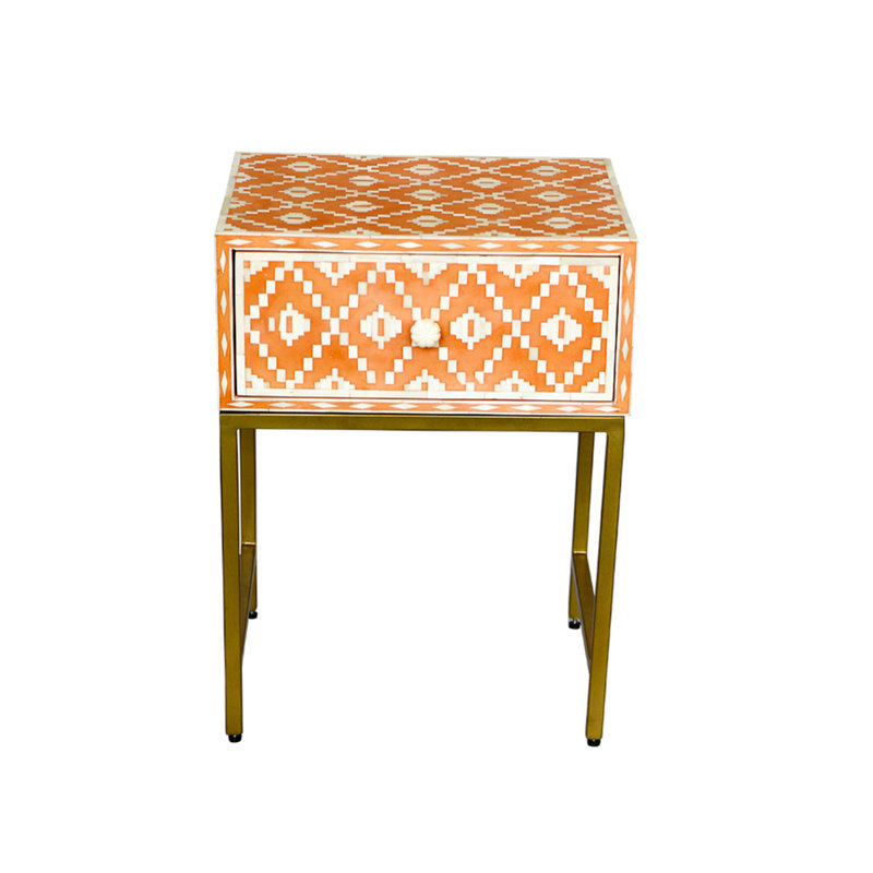 Table de chevet en résine à 1 tiroir Yollanda, Orange/brun