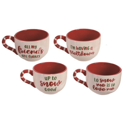 Dolomite Melting Snowman Inside Mug Set of 4 - Festive Ceramic Drinkware for Christmas - Red Tabletop Mugs Perfect for Indoor Use, Holiday Decoration, Gift Giving, and Hostess Gifts