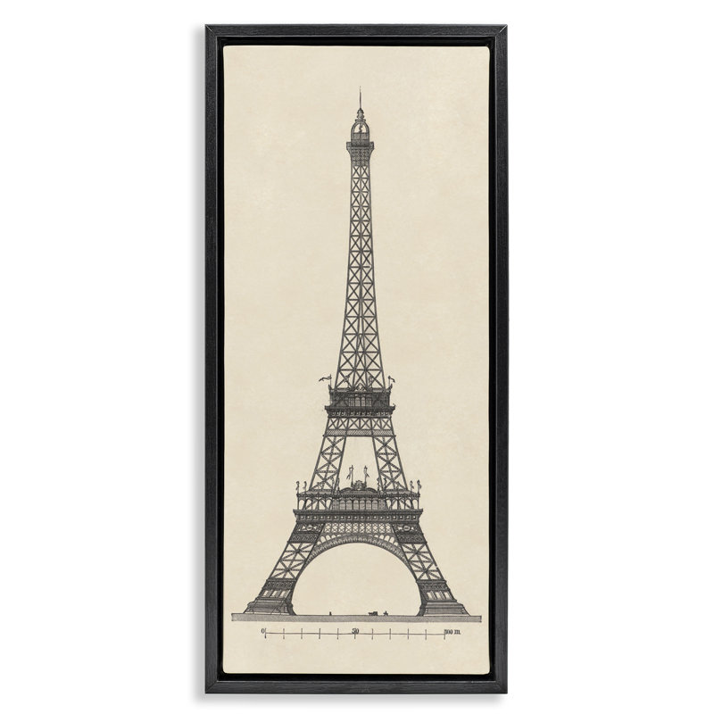 Cadre flottant Parisian Tower Illustration, design par Phillipa Katz, H 25 po x l 11 po, Cadre flottant noir de jais