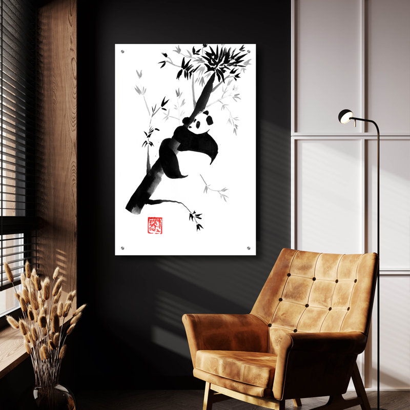 Bungalow rose «Panda in His Tree 04» par Pechane, art mural en verre acrylique, H 36 po x l 24 po x P 0,2 po
