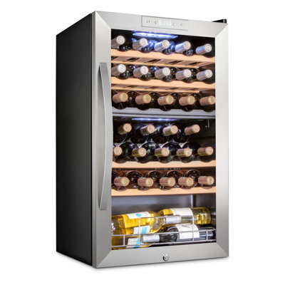 Schmck 33 Bottle Dual Zone Wine Cooler Refrigerator W/Lock - Large Freestanding Wine Cellar For Red