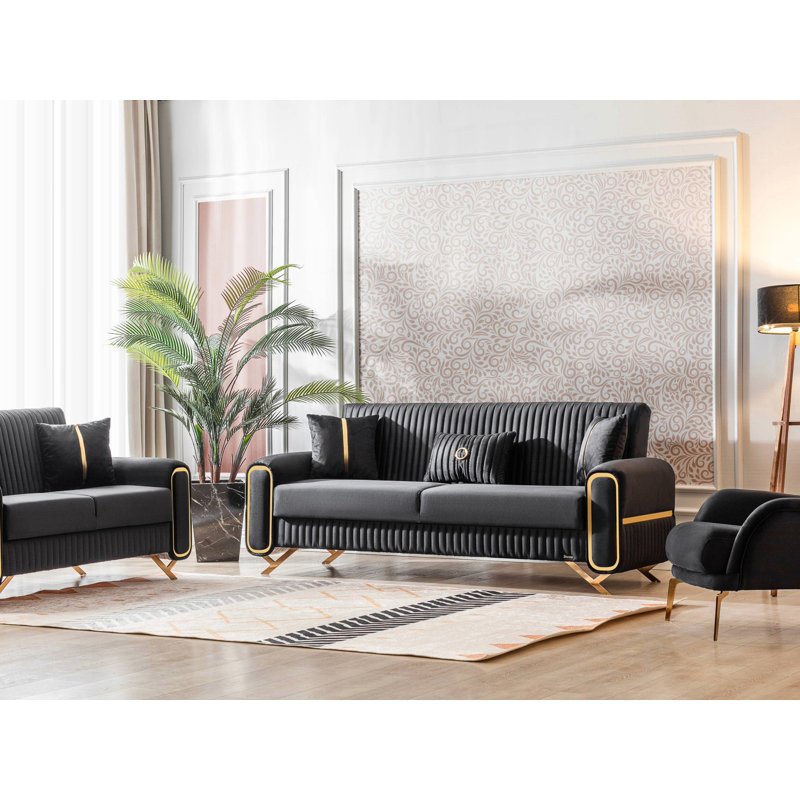 Robison 87" Convertible Sofabed with Storage, Sleeper Sofa Couch for Living Room, Gold, Black