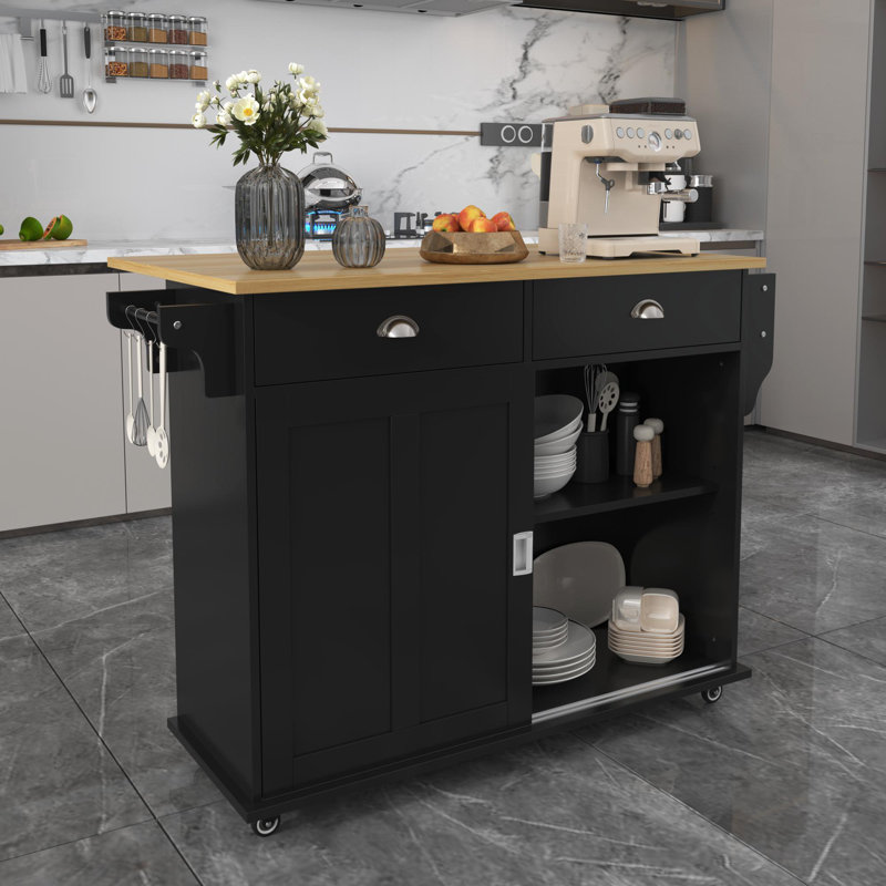 Afrin Wood Kitchen Island, Black