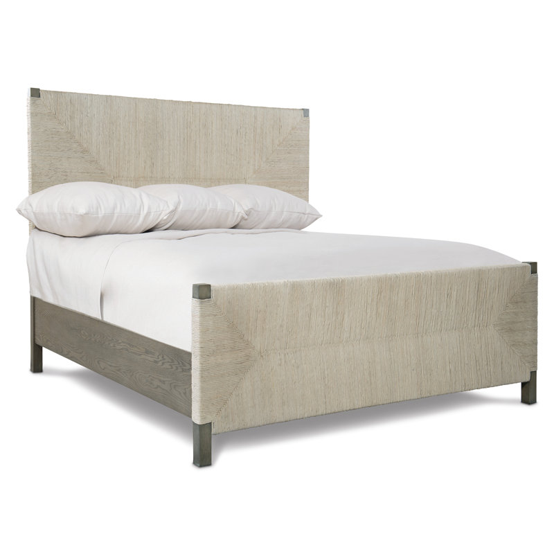 Alannis King Panel Bed with Woven Abaca Headboard in Rustic Grey