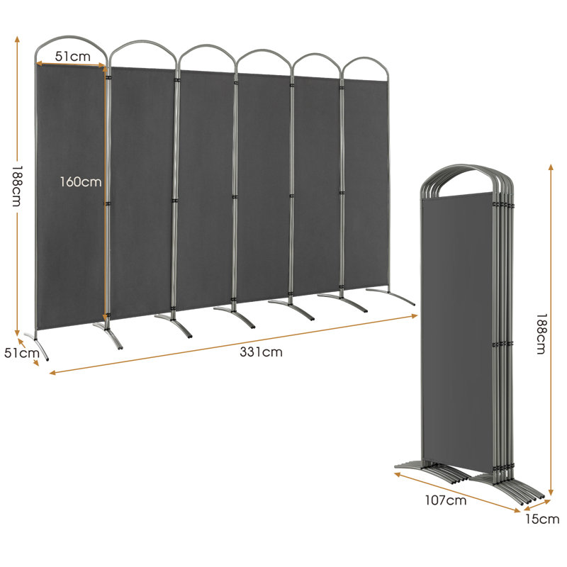 Anayiah 221cm W x 188cm H Folding Room Divider, Black, 6