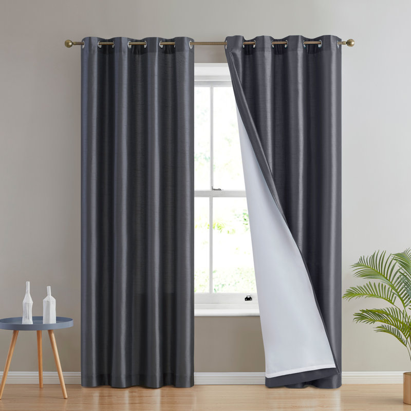 Eisenhart Semi Sheer Curtain Pair, 54" W x 63" L, Charcoal Gray
