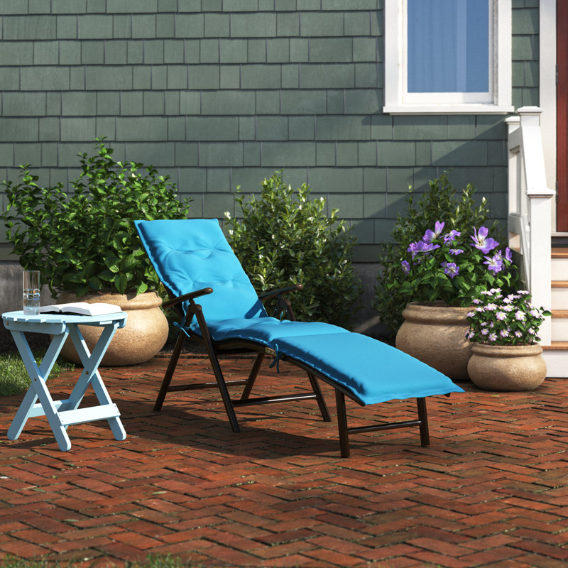 Cozy Cozy Aluminum Reclining Lounge Chair with Cushion Drink Holder Adjustable Assemble-Free, Beige/Blue