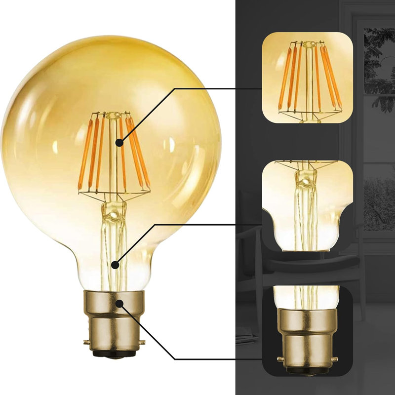 E27 LED Light Bulbs 8W G125 Edison Screw Bulb 800lm Decorative Vintage Filament Lighting Clear Globe Glass CRI 90+ Warm White 2700K Dimmable (2, B22)