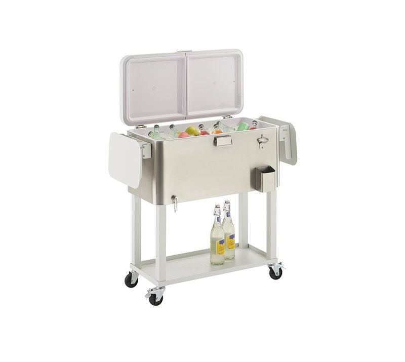 Trinity 80 Qt Stainless Steel Cooler W/ Foldable Side Shelves And Cover
