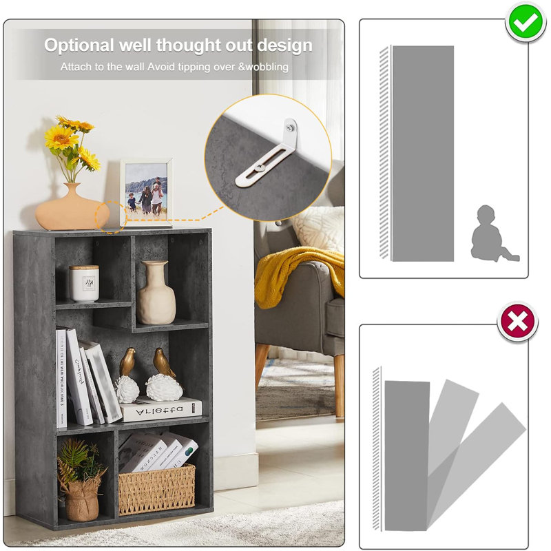 Lowene Cube Bookcase Vertical Horizontal Irregular Open Shelf Bookcase, Gray