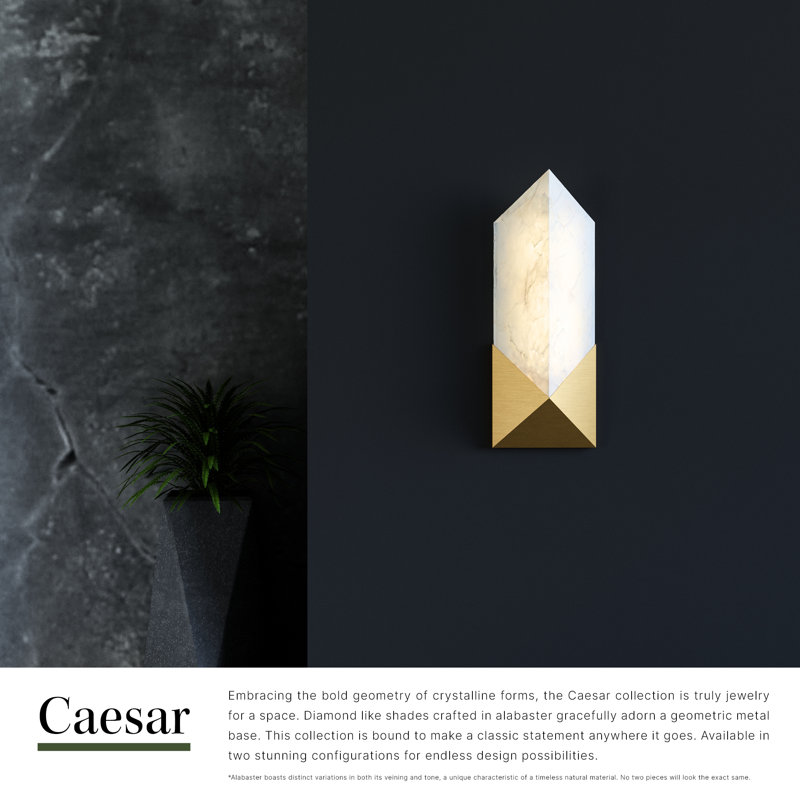 Caesar 1 - Light LED Bath Sconce, Vintage Brass/Alabaster