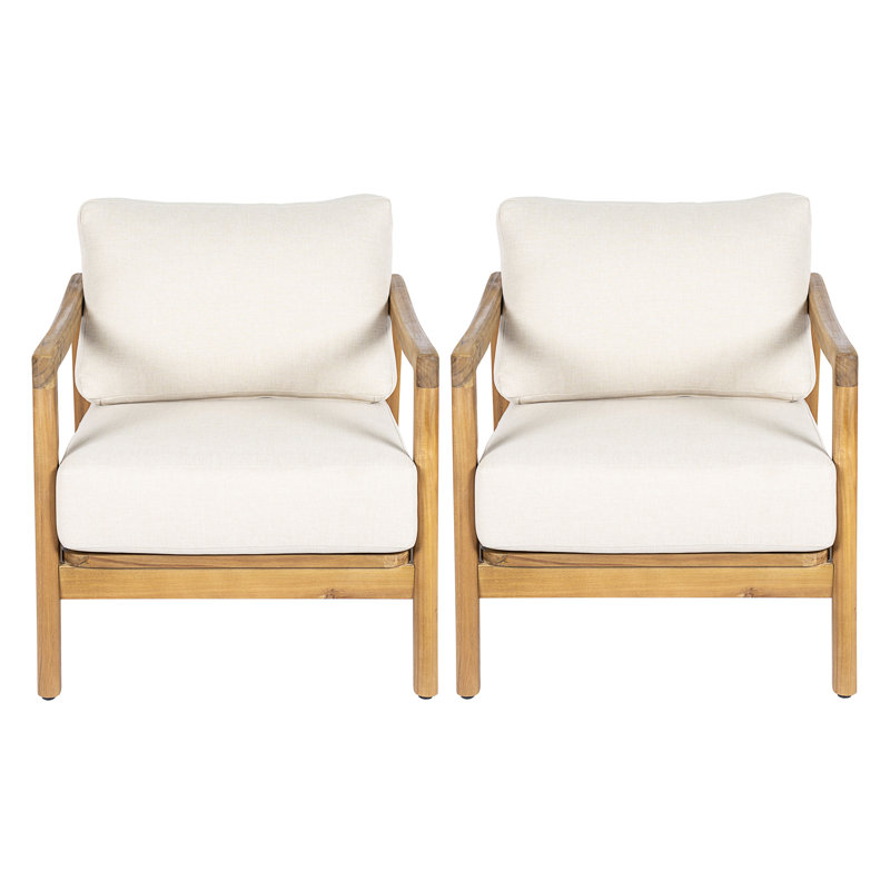 Marisol Modern Coastal Acacia Wood Outdoor Club Chair with Rope Back Detail and Water-Repellent Cushions, 2