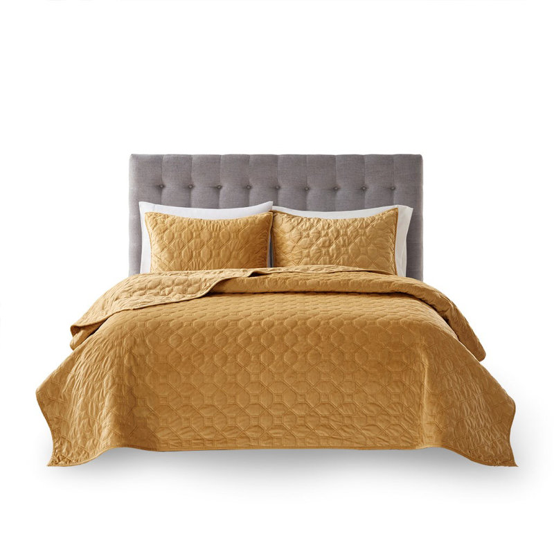 Mustard Velvet King Reversible Quilt Set