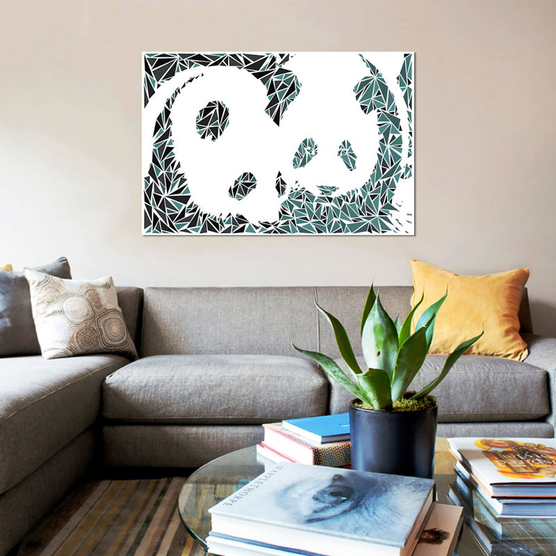 « panda couple », impression sur toile tendue, H 40 po x l 60 po x P 1,5 po, Toile tendue, Pas de tapis