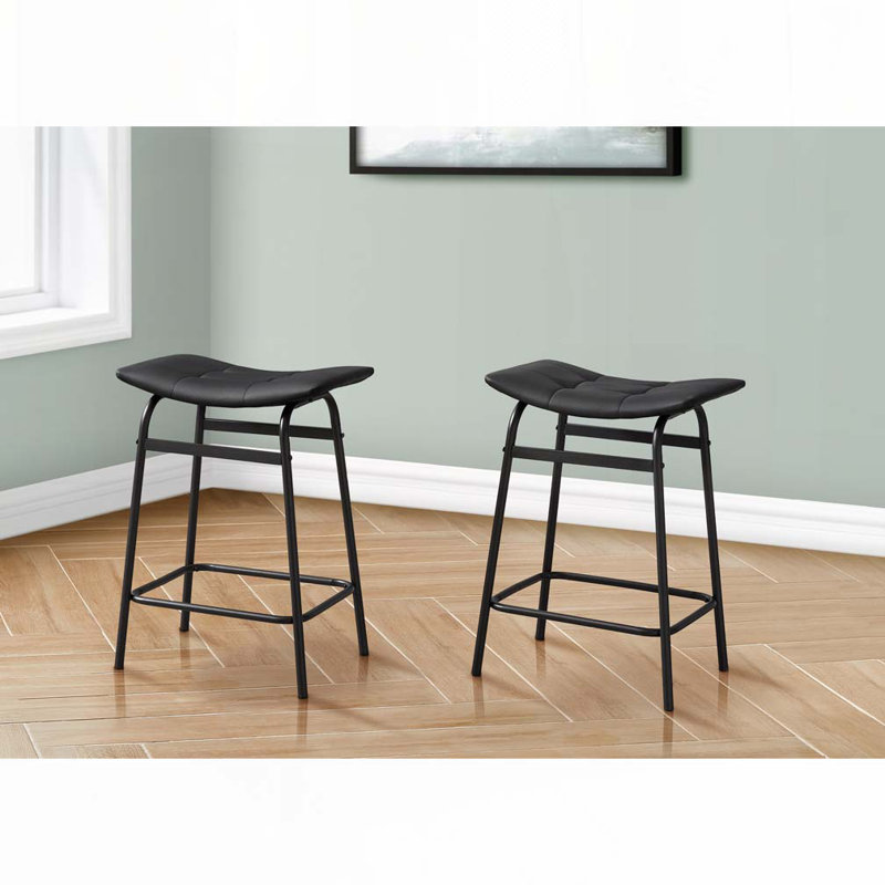 Barstool, Counter Height, Set Of 2,, Black, Black