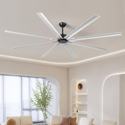 96 Inch Industrial DC Motor Ceiling Fan, Large Ceiling Fan with 8 Reversible Blades, 5-Speed Remote Control, Home or Commercial Ceiling Fans for Porch/Garage/Shop