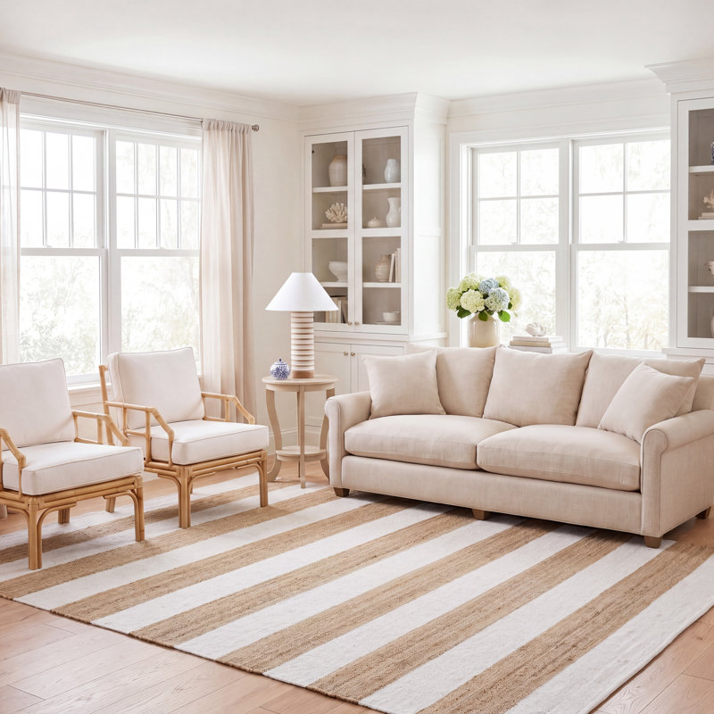 Cataria Natural Fiber 609 Hand Woven Jute/Wool/Cotton Striped Rug in Natural/Ivory, Rectangle 8' x 10'