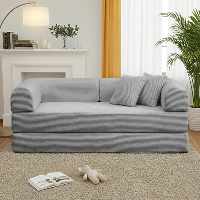 Canapé-lit 64,7 po en velours côtelé désossé, canapé futon modulaire, canapé en mousse à compression avec 2 coussins, aucun assemblage requis