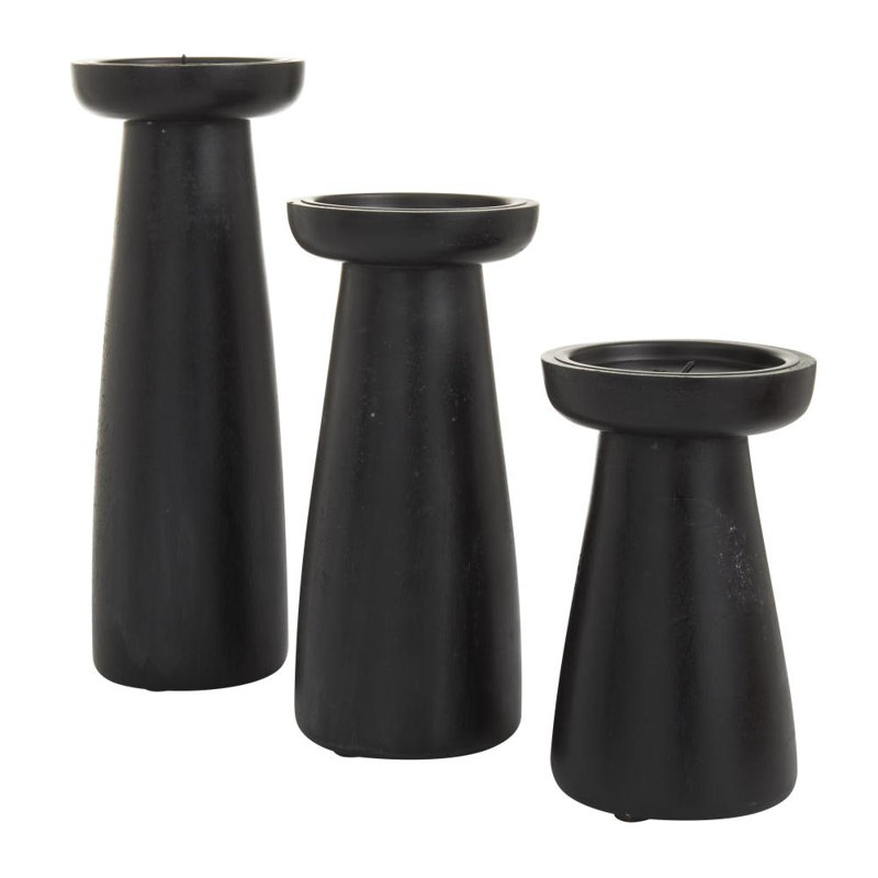 Wood Tabletop Candlestick, Black