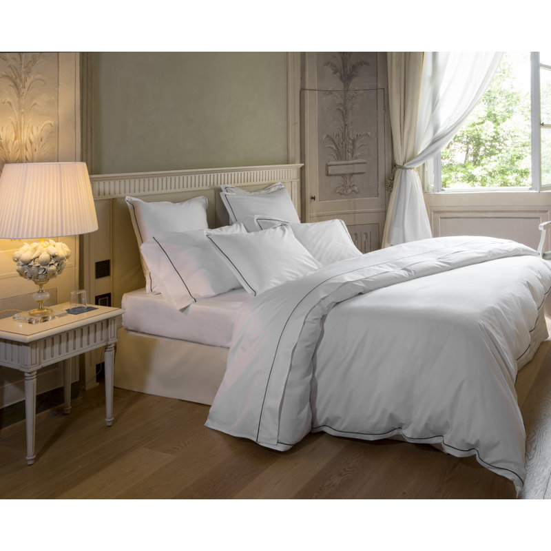 Luce Percale Flat Sheet, King Flat Sheet, White/Midnight Blue