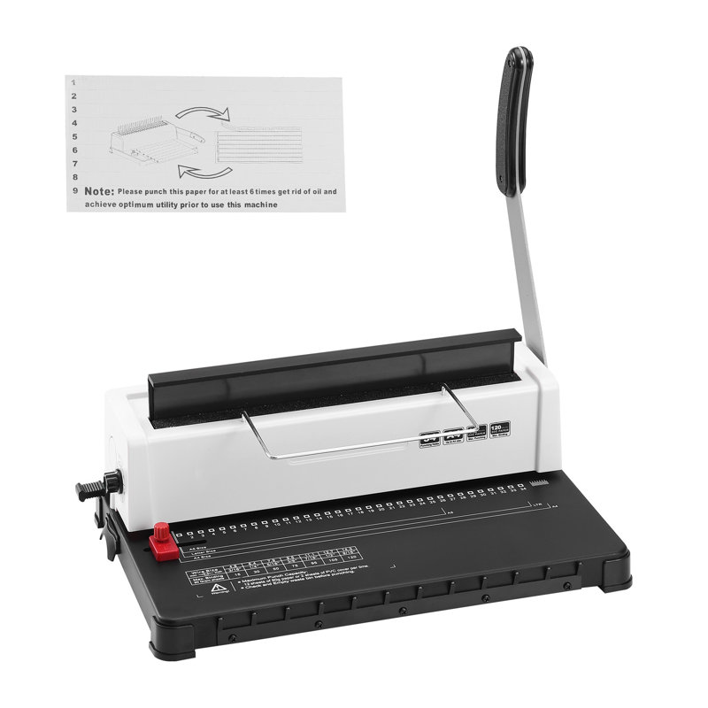 Manual Coil Spiral Binding Machine, 34-Hole Punch for 12 Sheets, Adjustable Binder for Letter/A4/A5 Documents, White and Black ABS Construction