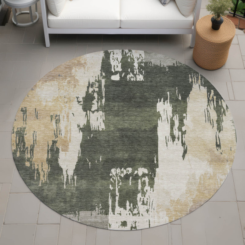 Tapis abstrait lavable à la machine intérieur / extérieur ACN2347, Rond 8 pi