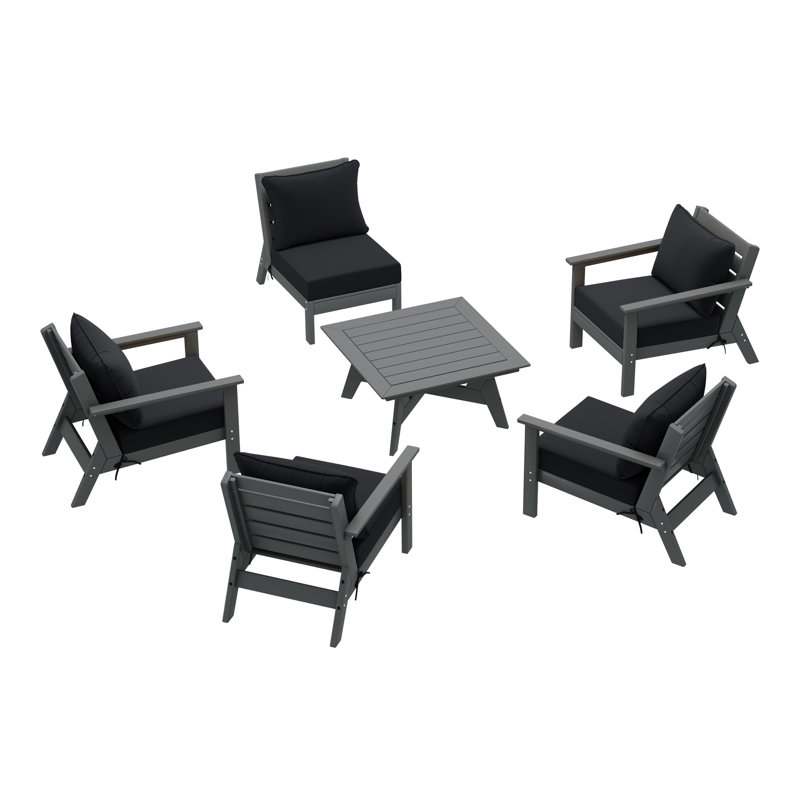 6-Piece Deep Seating Set, Black, Gray