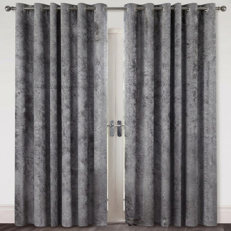 Eleanora Crushed Velvet Eyelet Curtains, Width 117 x Drop 137 cm, Charcoal