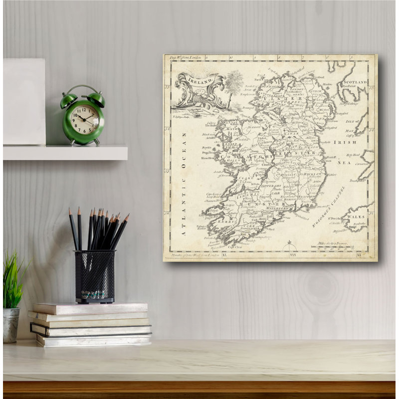 Carte de la carte d'Irlande, toile tendue, H 12 po x l 12 po x P 1,5 po