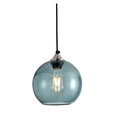 Light Green Glass Globe Pendant Light with Sand Nickel Finish, Adjustable Height Kitchen Island Lighting Fixture