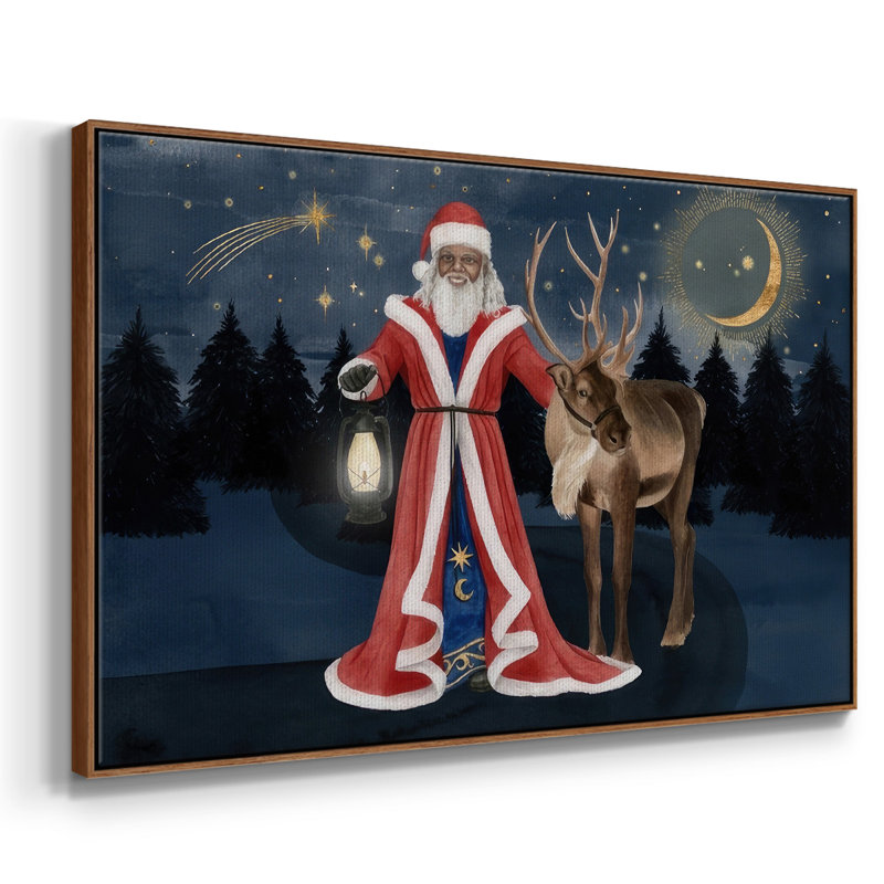 Collection Celestial Christmas, toile tendue avec châssis en A, H 25 po x l 37 po x P 1,5 po, Papier avec cadre noyer