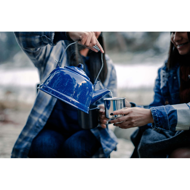 Blue Enamel 3-Quart Tea Kettle with Metal Handle